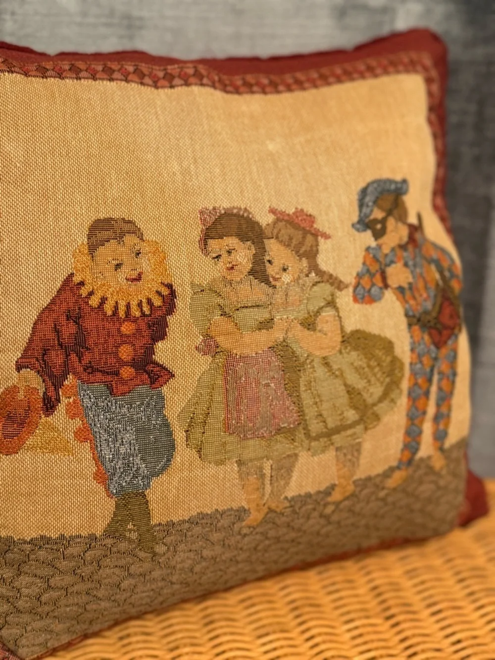Vintage  Tapestry Square Throw Pillow 12”